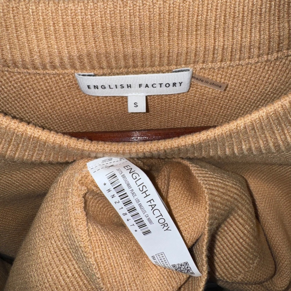 English Factory Whip Contrast Stitch Sweater Camel Relaxed Fit Long Sleeve Sz S - Picture 10 of 16